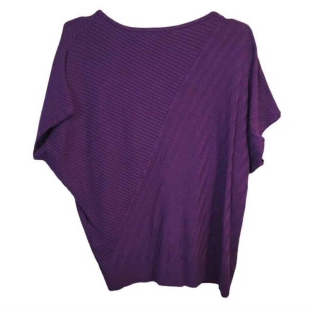 Joseph A | Short Sleeve Ribbed Round Neck Sweater Top Blouse Purple - Picture 2 of 5